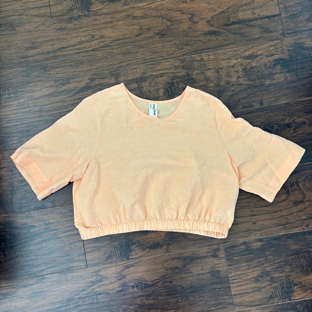 Evegravel Pastel Orange Linen Crop Top Size L - Picture 2 of 5